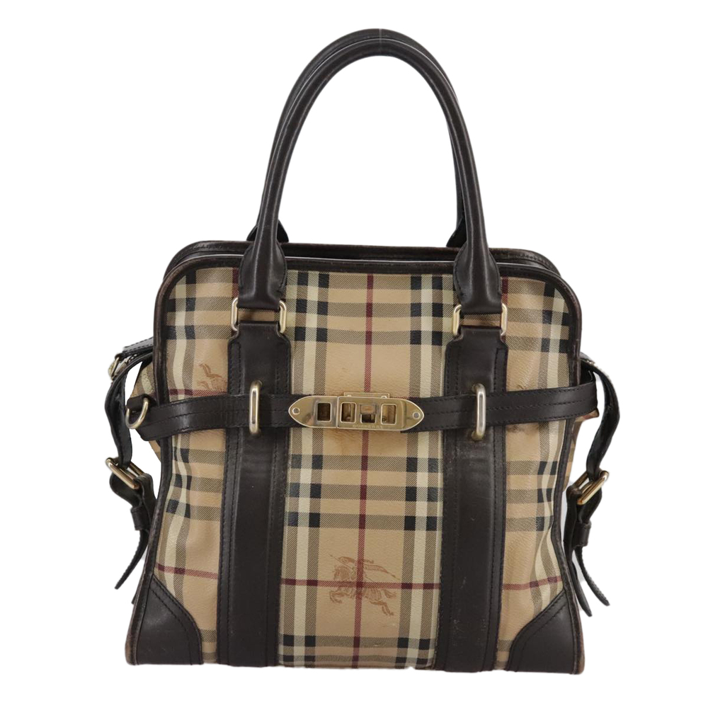 BURBERRY Nova Check Hand Bag PVC Leather 2way Beige Auth 105764 - Picture 13 of 16